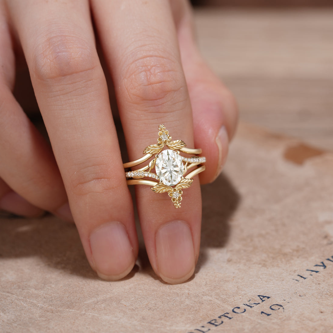 Oval shaped moissanite diamond bridal set with vintage setting
