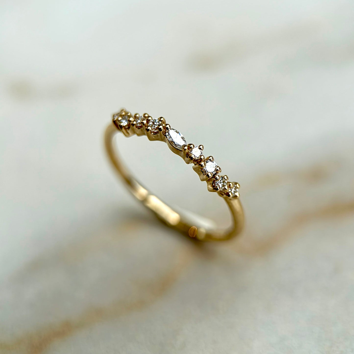 0.12 TCW Marquise & Round Lab Grown Diamond Half Eternity Wedding Band