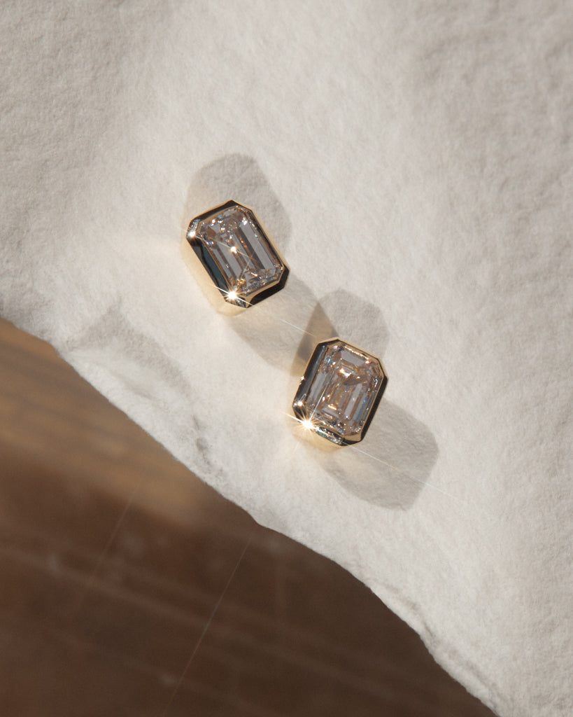 Bezel Stud Earrings with 1.0 CT Emerald Cut Moissanite