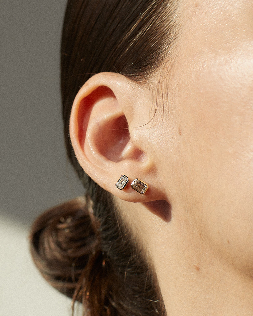 Bezel Stud Earrings with 1.0 CT Emerald Cut Moissanite