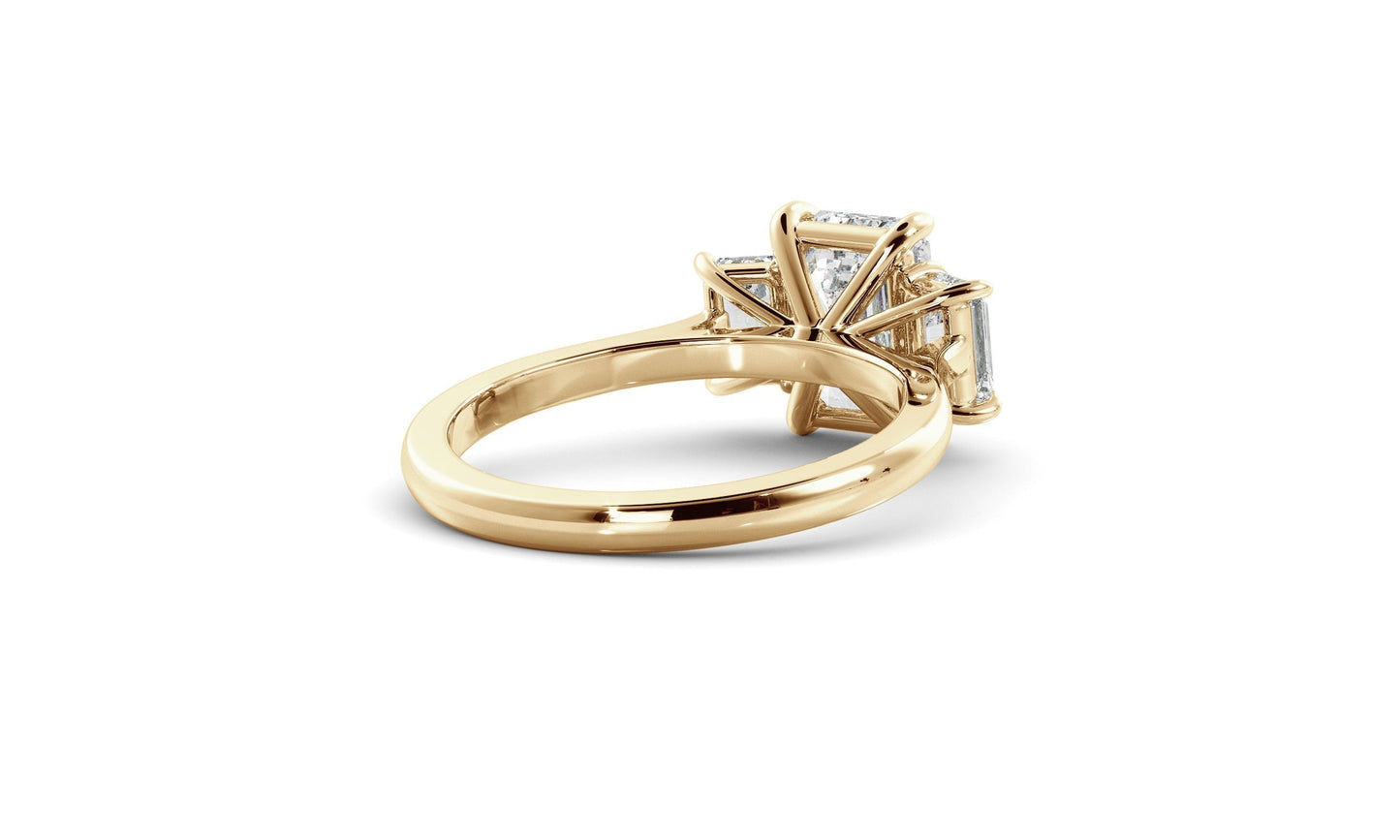 Three Stone Ring with 1.0 CT Emerald Moissanite