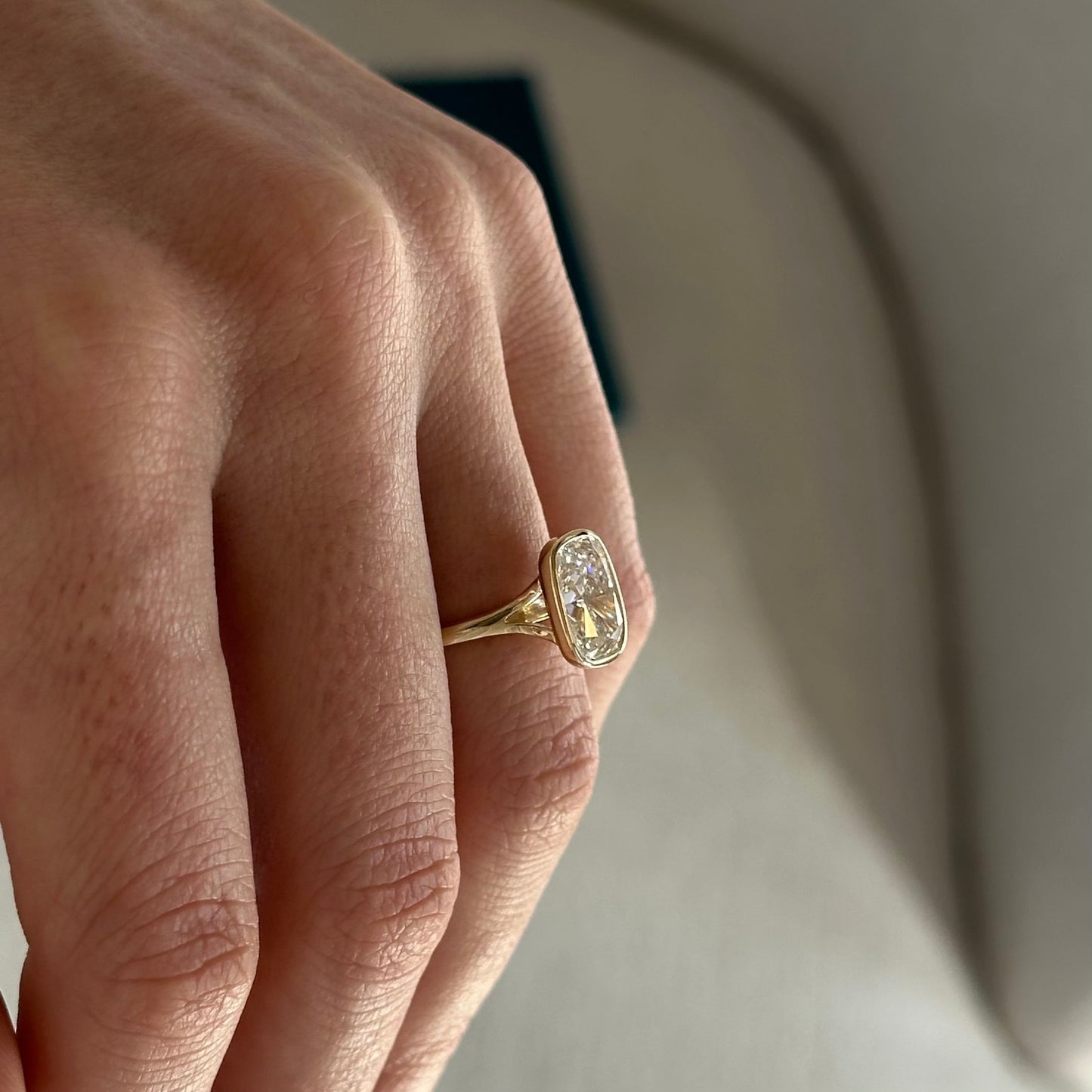 3.0-5.0 CT Elongated Cushion Lab Grown Diamond bezel Engagement Ring