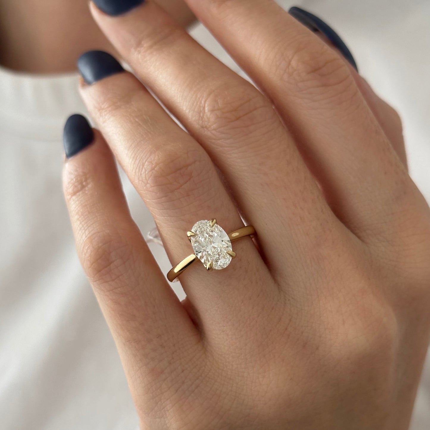 1.0-3.0 CT Oval cut Lab Grown Diamond hidden halo Engagement Ring