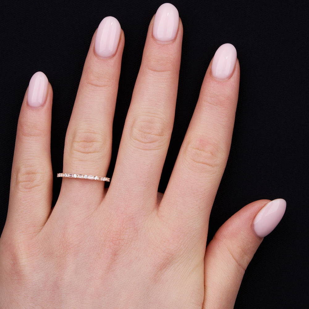 Alterntaive Stone Band with 0.30 TCW Round & Baguette Cut Moissanite