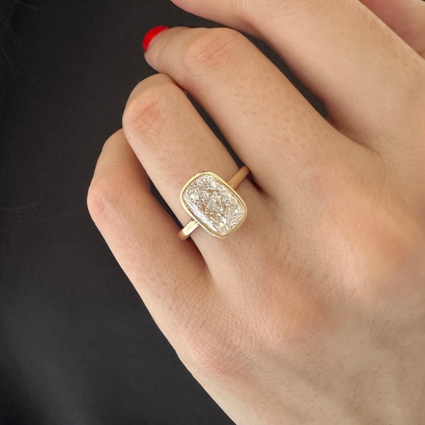 1.0-3.0 CT Elongated Cushion Lab Grown Diamond bezel Engagement Ring