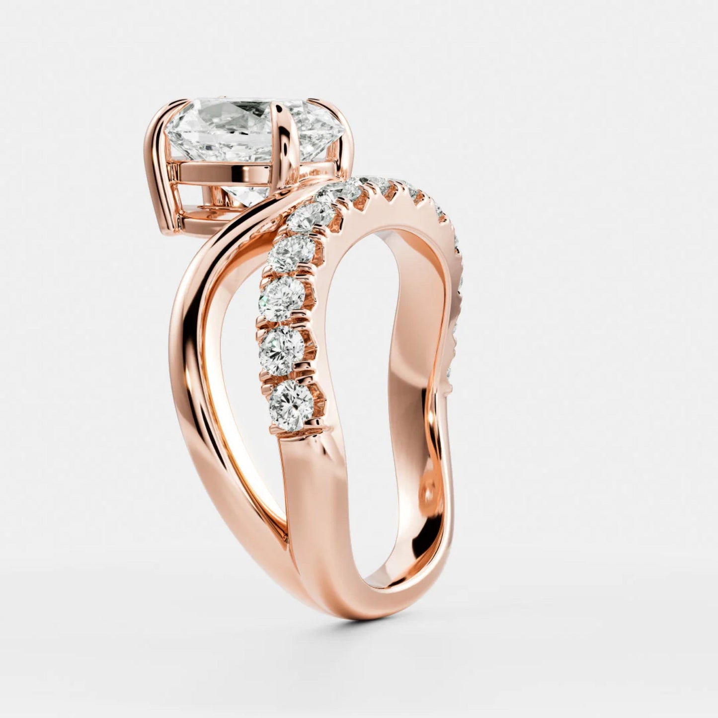 1.0- 3.5 CT Oval Lab Grown Diamond Pave Engagement Ring