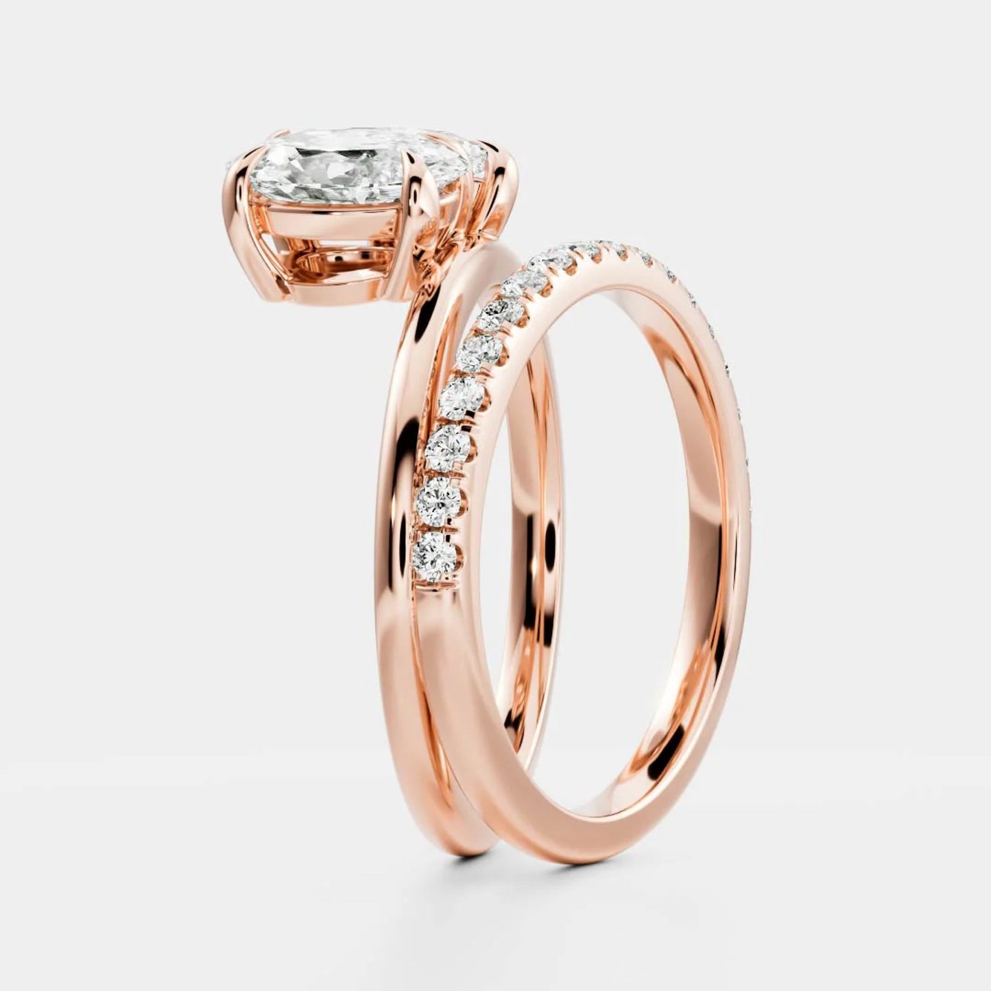 1.0- 3.5 CT Oval & Pear Lab Grown Diamond Double Band Engagement Ring