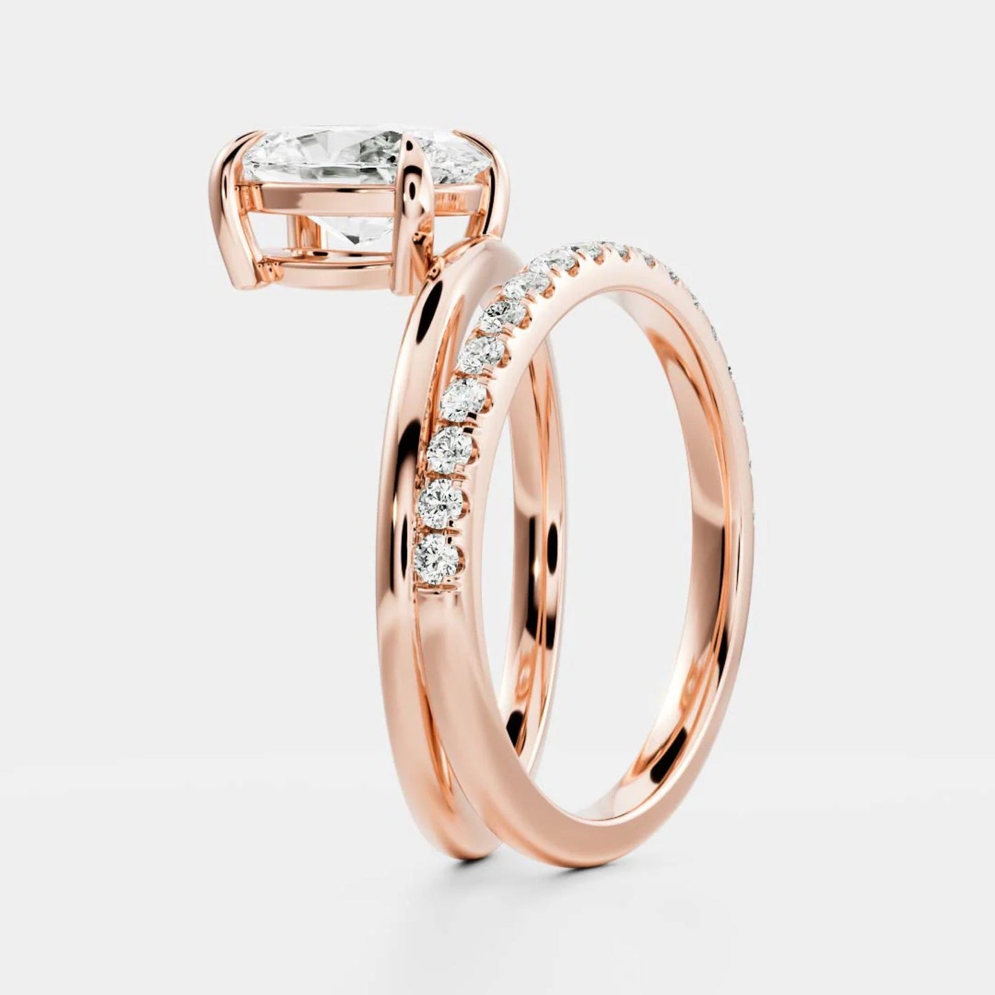 1.0-3.5 CT Oval Lab Grown Diamond Double Band Engagement Ring