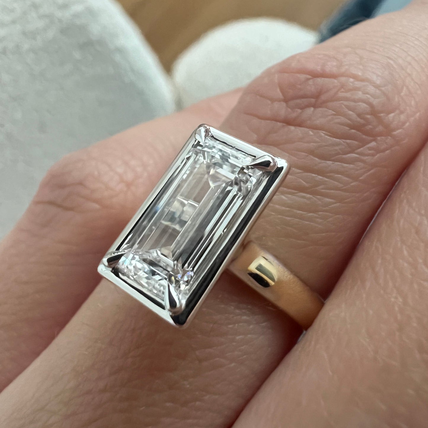 1.0-3.0 CT Emerald Lab Grown Diamond Bezel Engagement Ring