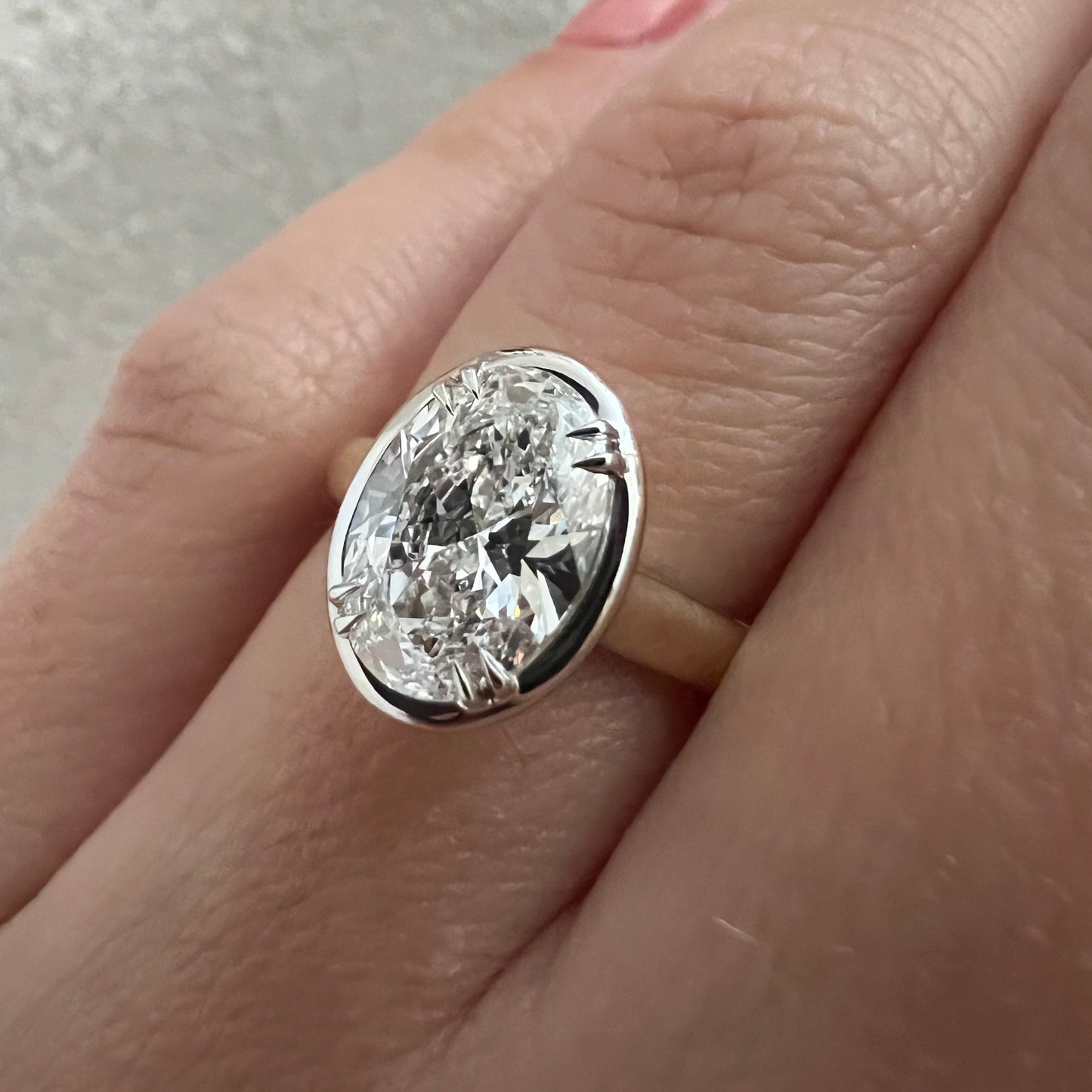 1.0-3.0 CT Oval cut Lab Grown Diamond bezel Engagement Ring