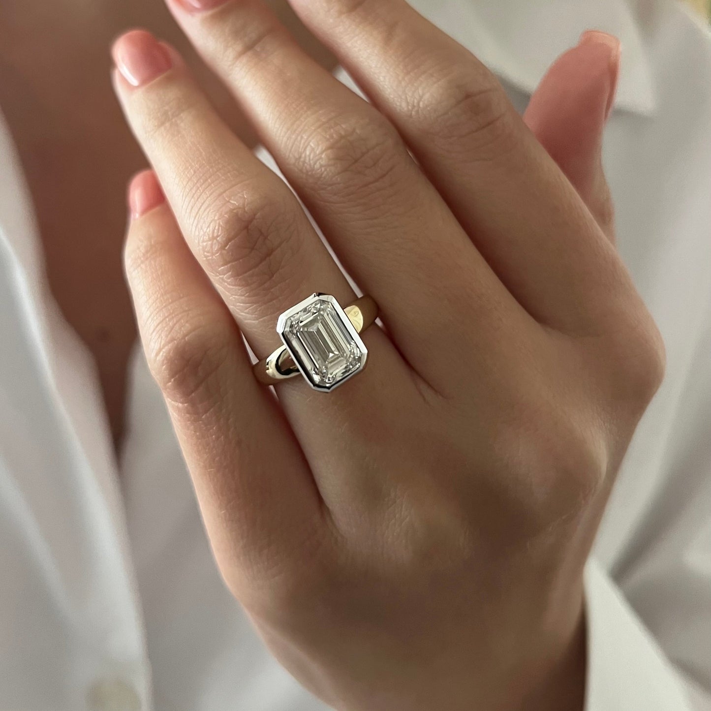 1.0-3.0 CT Emerald cut Lab Grown Diamond bezel Engagement Ring