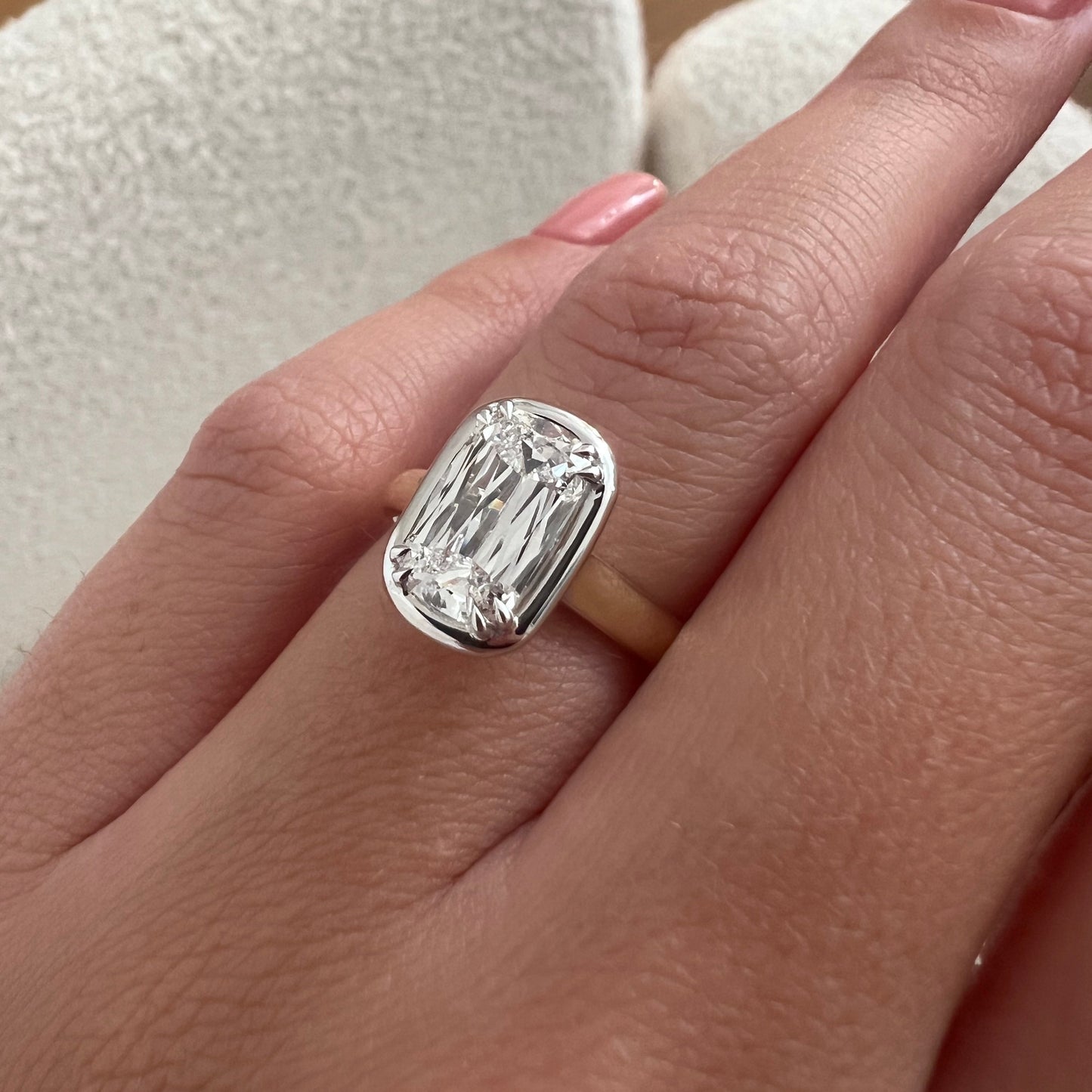 1.0-3.0 CT Criss Cut Elongated Cushion Lab Grown Diamond cathedral Engagement Ring
