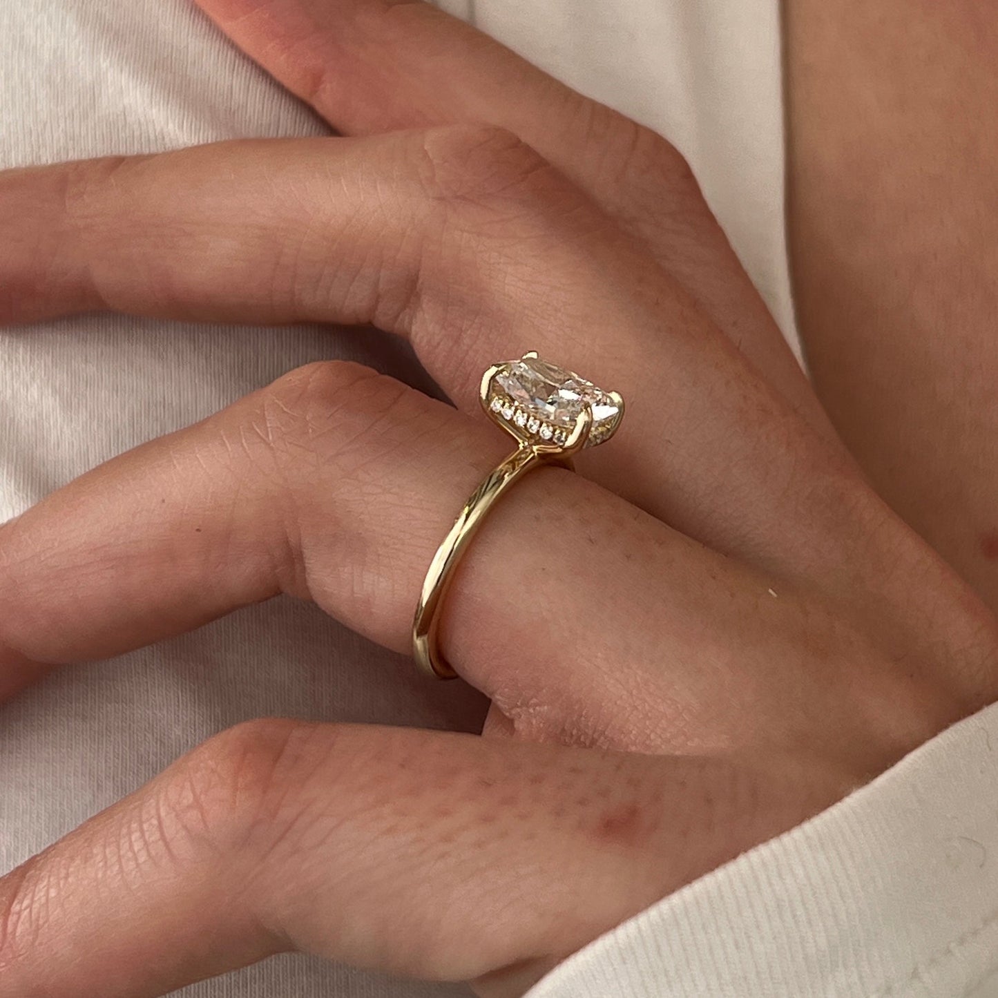 1.0-3.0 CT Elongated Cushion Lab Grown Diamond hidden halo Engagement Ring