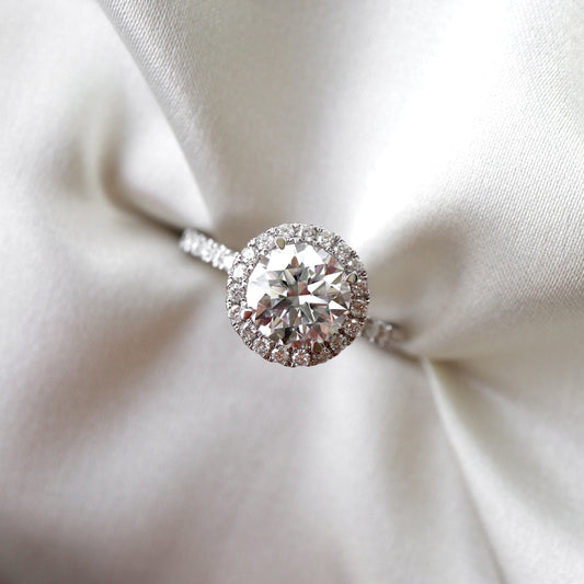 Round moissanite halo and pave engagement ring