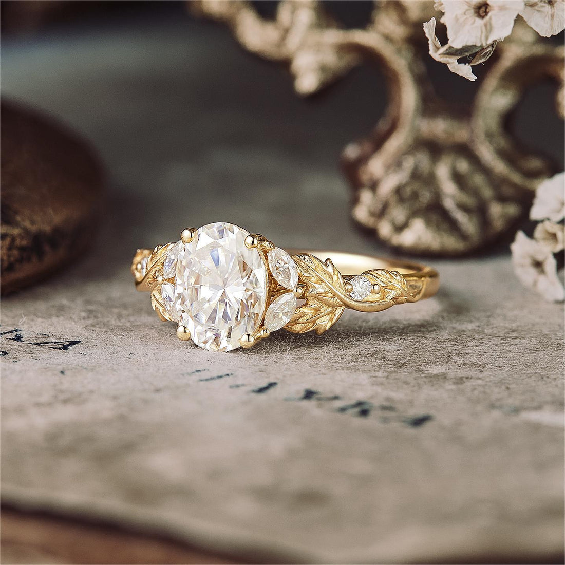 1.0 CT Carat Moissanite Diamond Oval Shape Vintage Engagement Ring