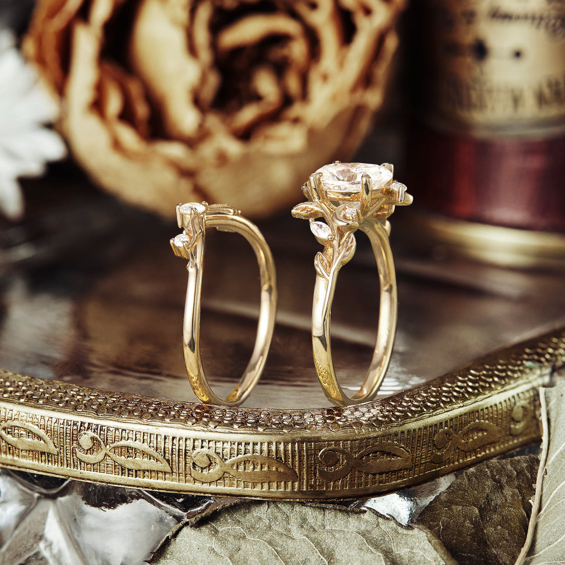 Oval shaped moissanite diamond bridal set with vintage setting