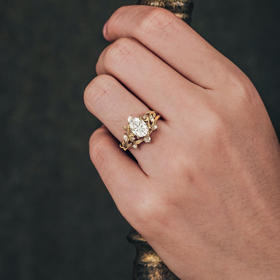 Oval shaped moissanite diamond bridal set with vintage setting