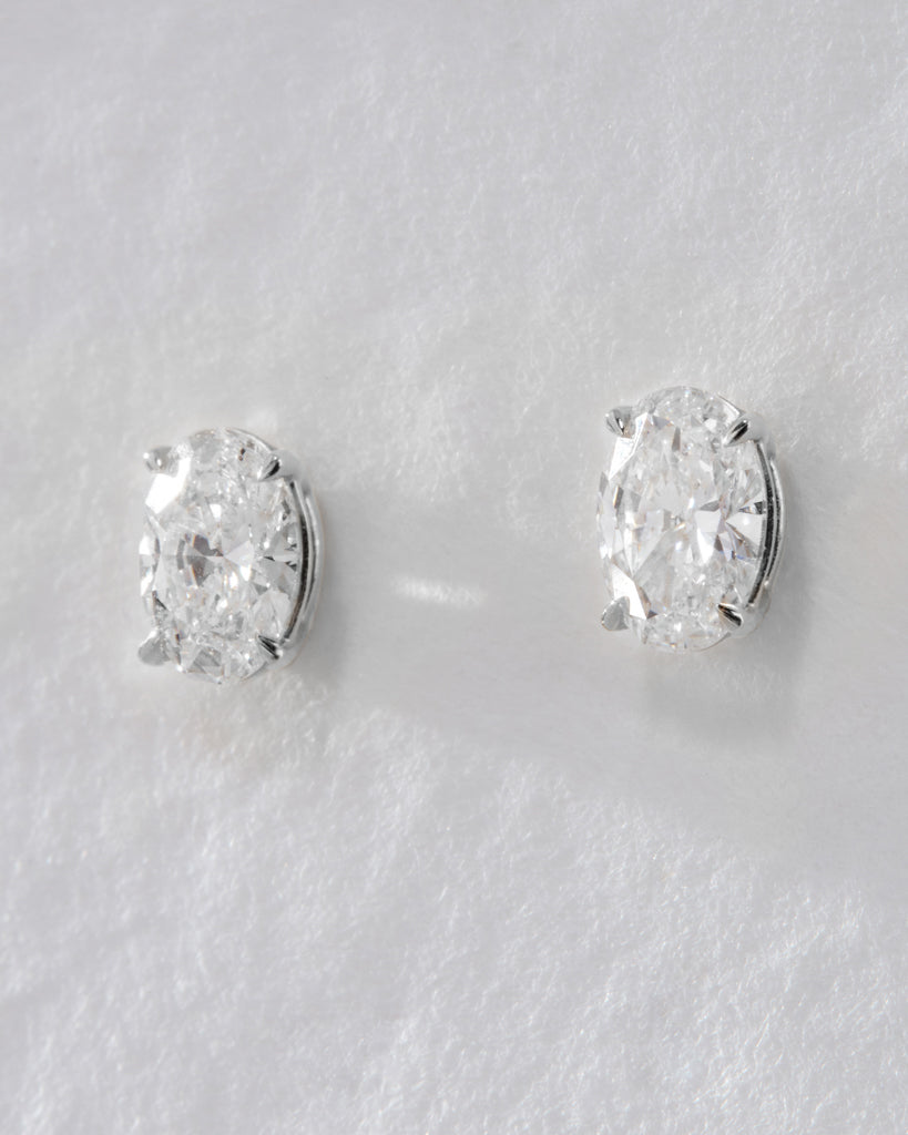 Solitaire Stud Earrings with 1.0 CT Oval Cut Moissanite