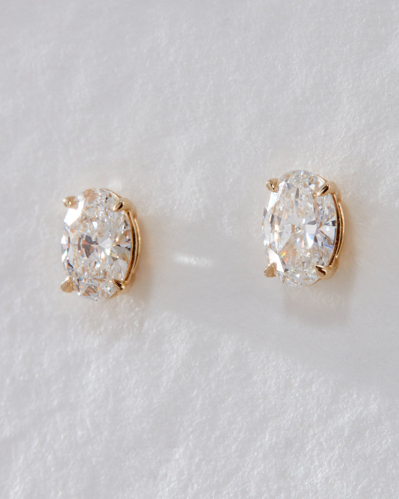 Solitaire Stud Earrings with 1.0 CT Oval Cut Moissanite
