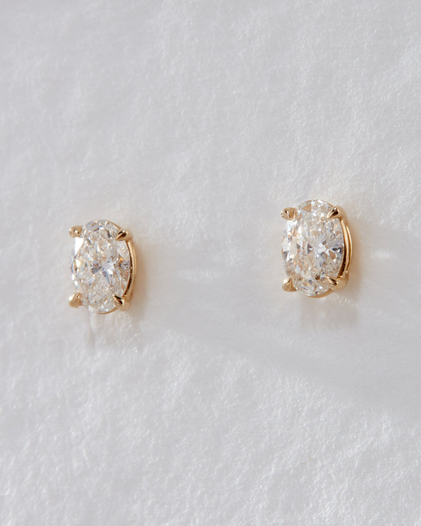 Solitaire Stud Earrings with 1.0 CT Oval Cut Moissanite