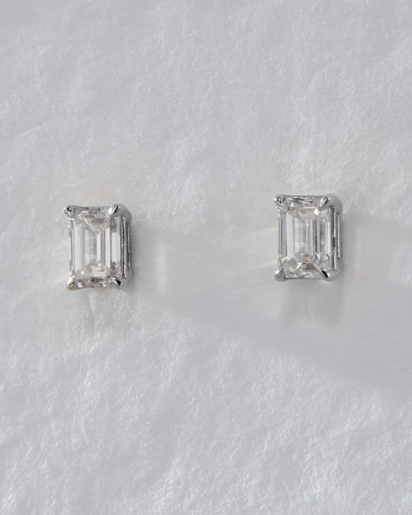 Solitaire Stud Earrings with 0.50 CT Emerald Cut Moissanite