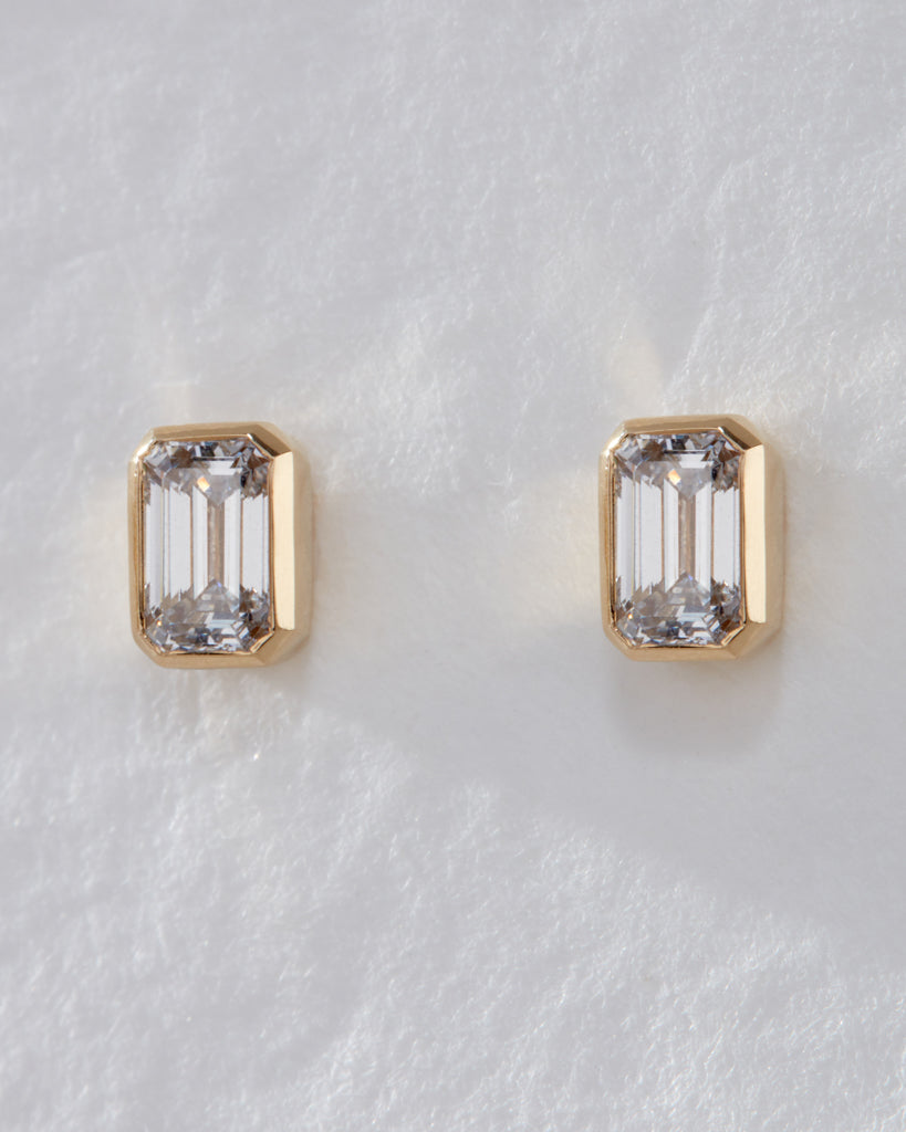 Bezel Stud Earrings with 1.0 CT Emerald Cut Moissanite