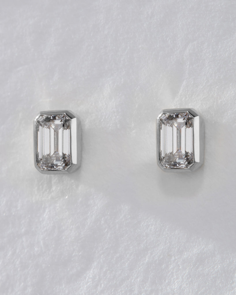 Bezel Stud Earrings with 1.0 CT Emerald Cut Moissanite