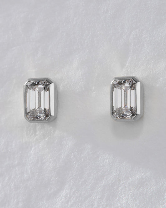 Bezel Stud Earrings with 1.0 CT Emerald Cut Moissanite