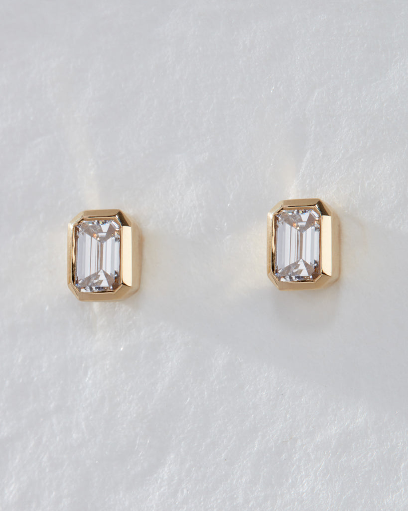 Bezel Stud Earrings with 1.0 CT Emerald Cut Moissanite