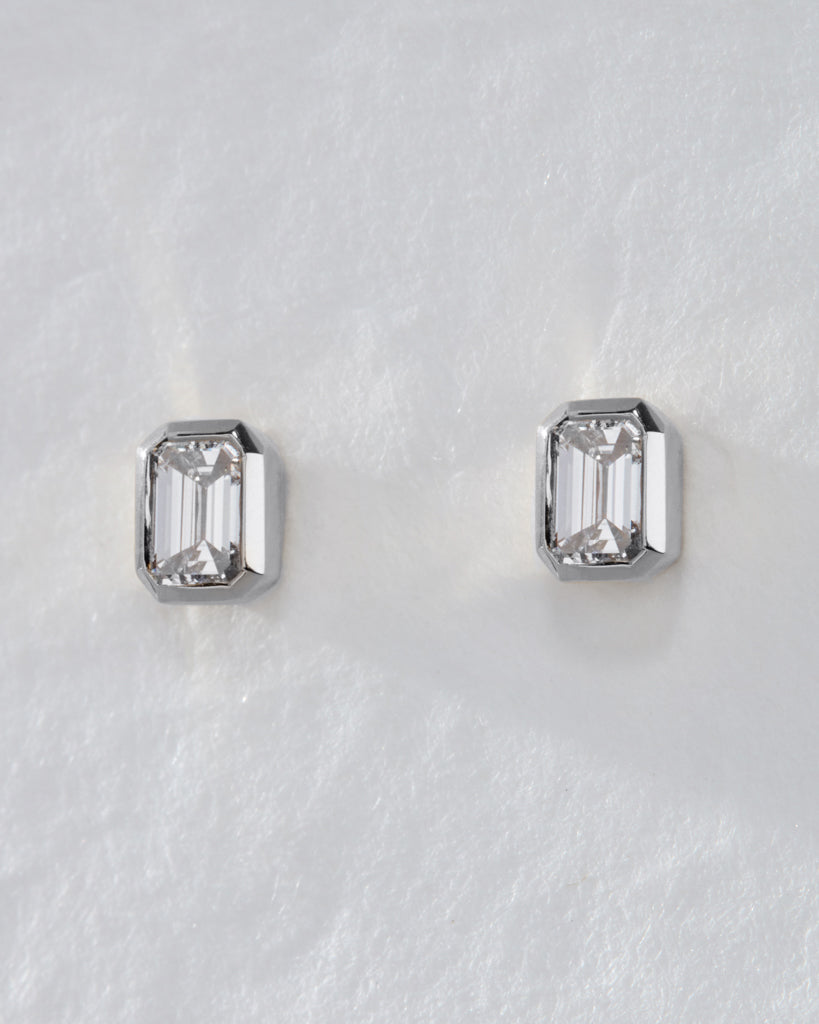 Bezel Stud Earrings with 1.0 CT Emerald Cut Moissanite