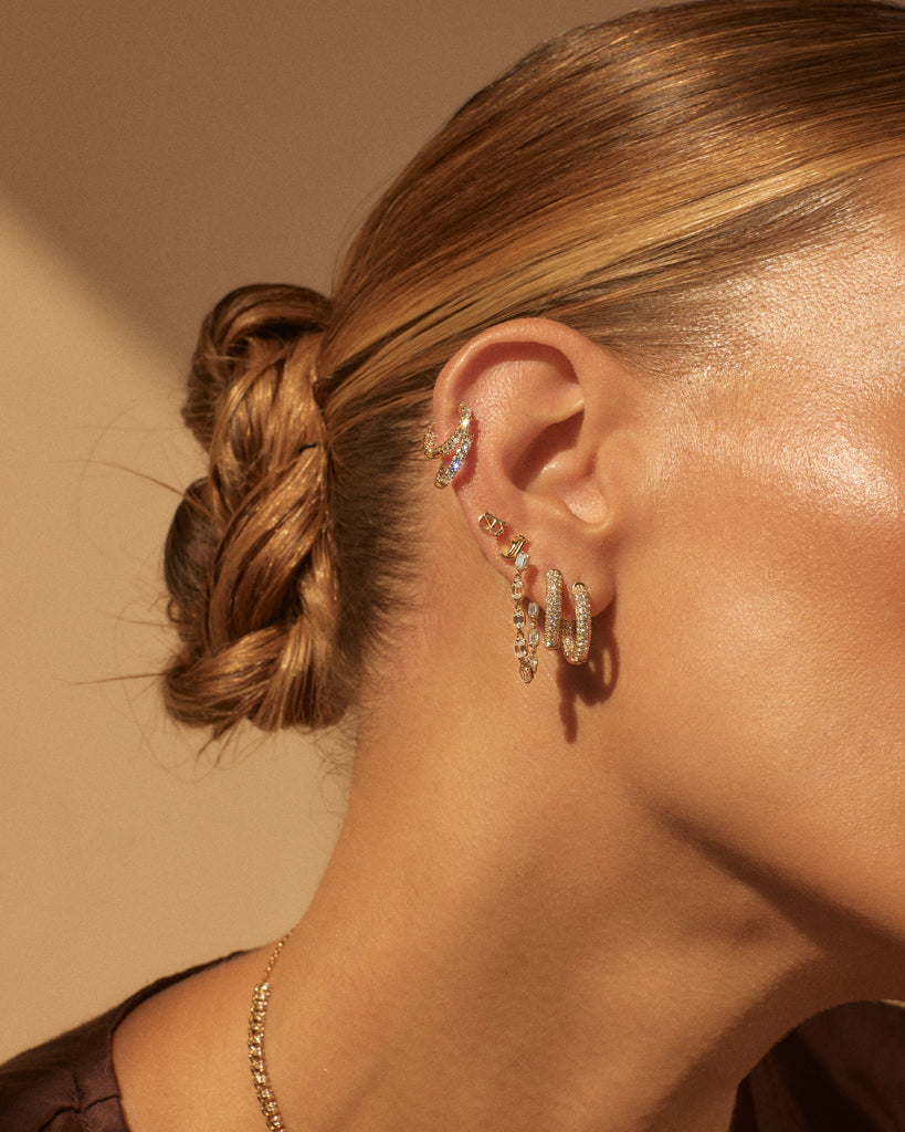 Hoop Stud Earrings with 1.0 TCW Round Cut Moissanite