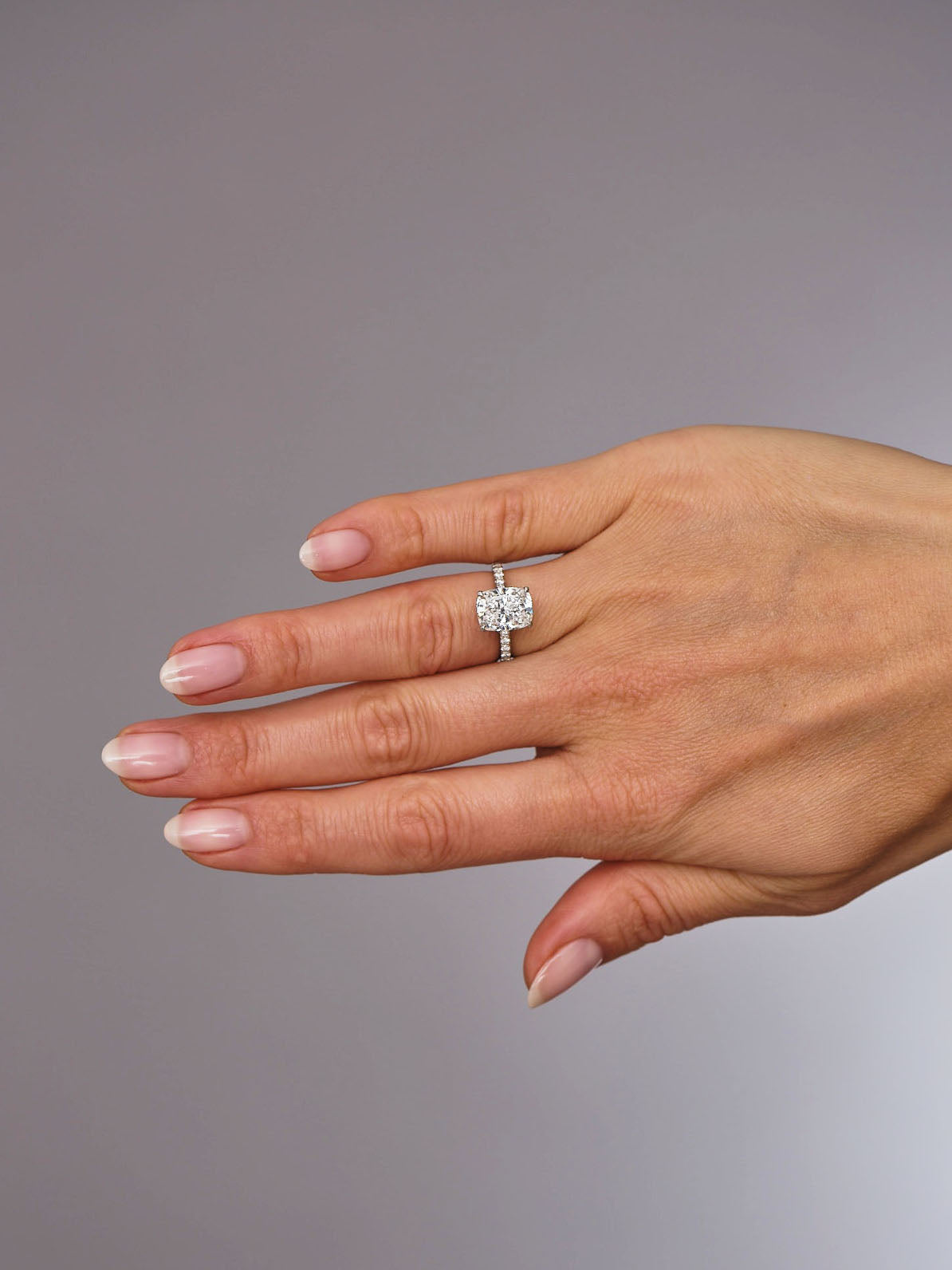 Hidden Halo Ring with 3.80 CT Elongtaed Cushion Cut Moissanite