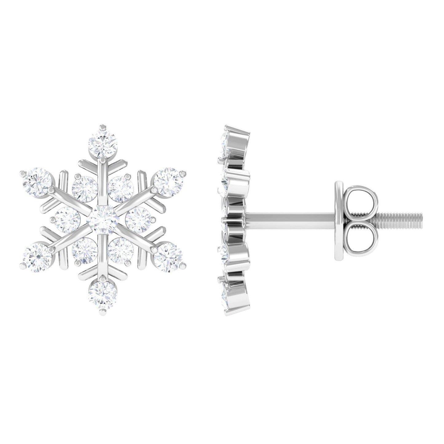 Snowflake Earrings with 0.75 TCW Round Cut Moissanite