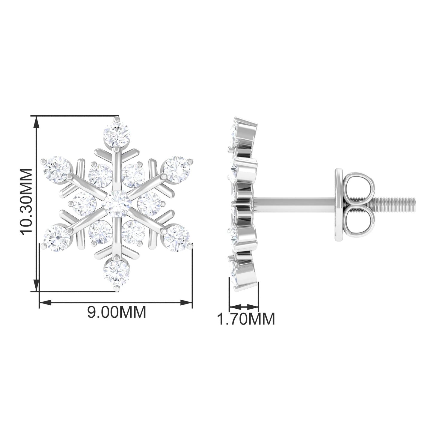 Snowflake Earrings with 0.75 TCW Round Cut Moissanite