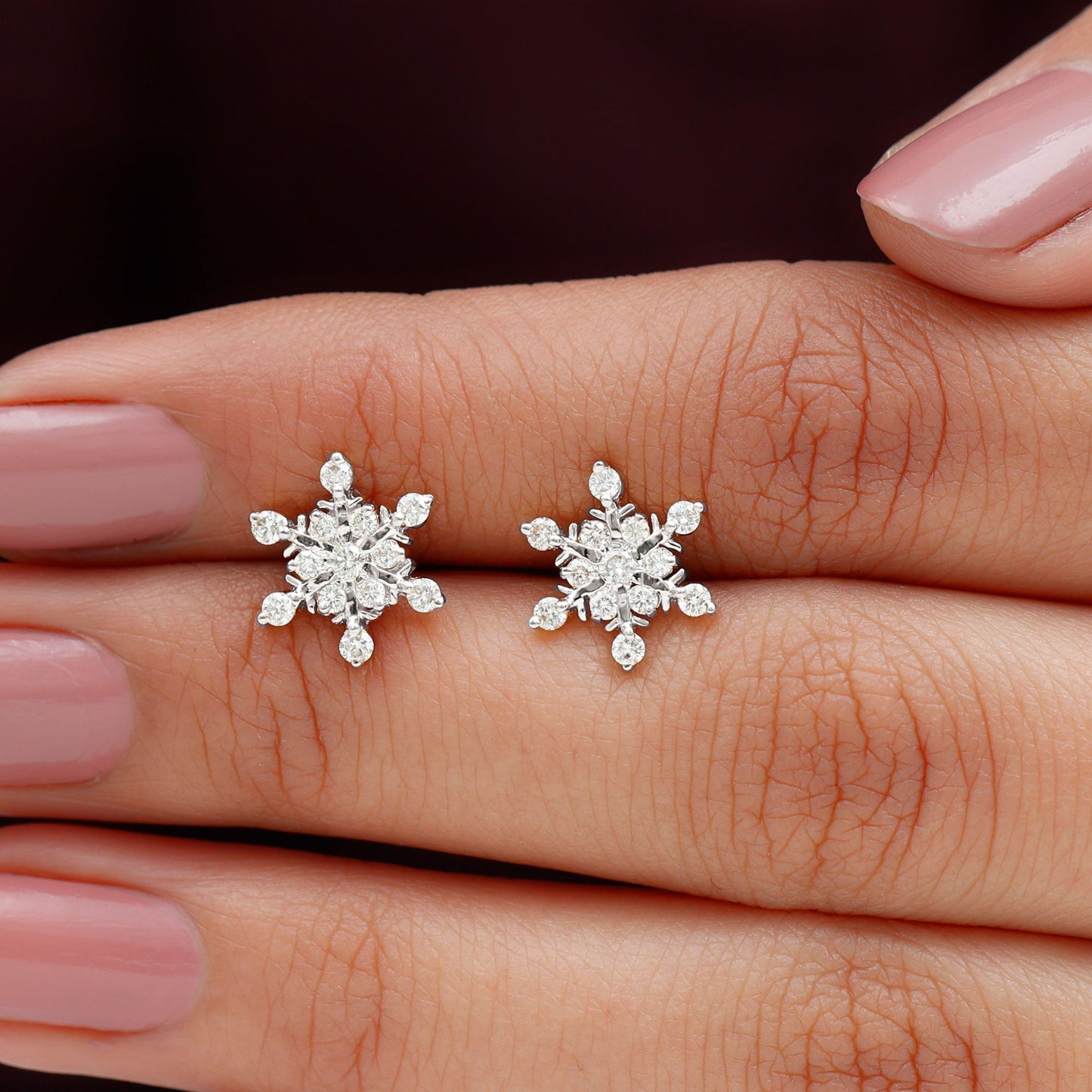 Snowflake Earrings with 0.75 TCW Round Cut Moissanite