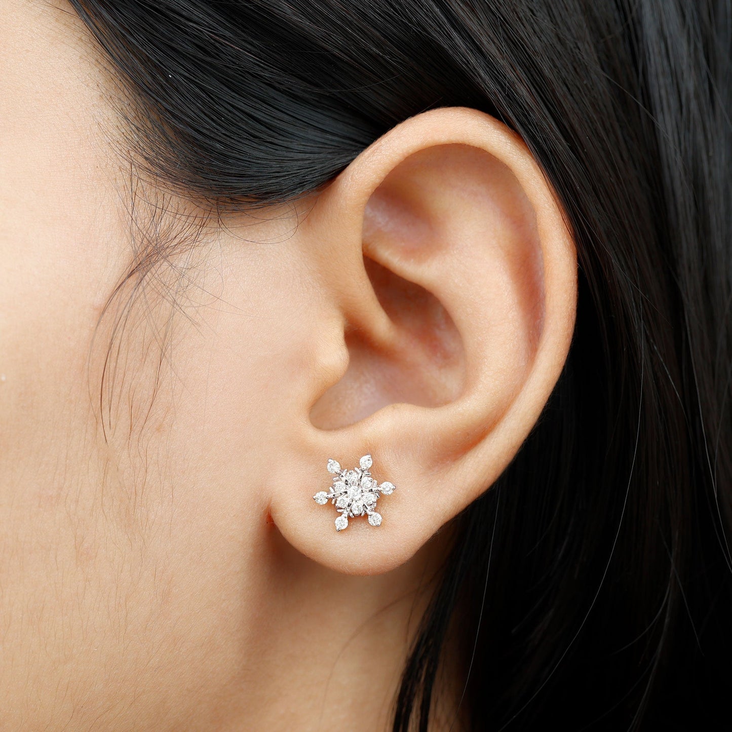 Snowflake Earrings with 0.75 TCW Round Cut Moissanite