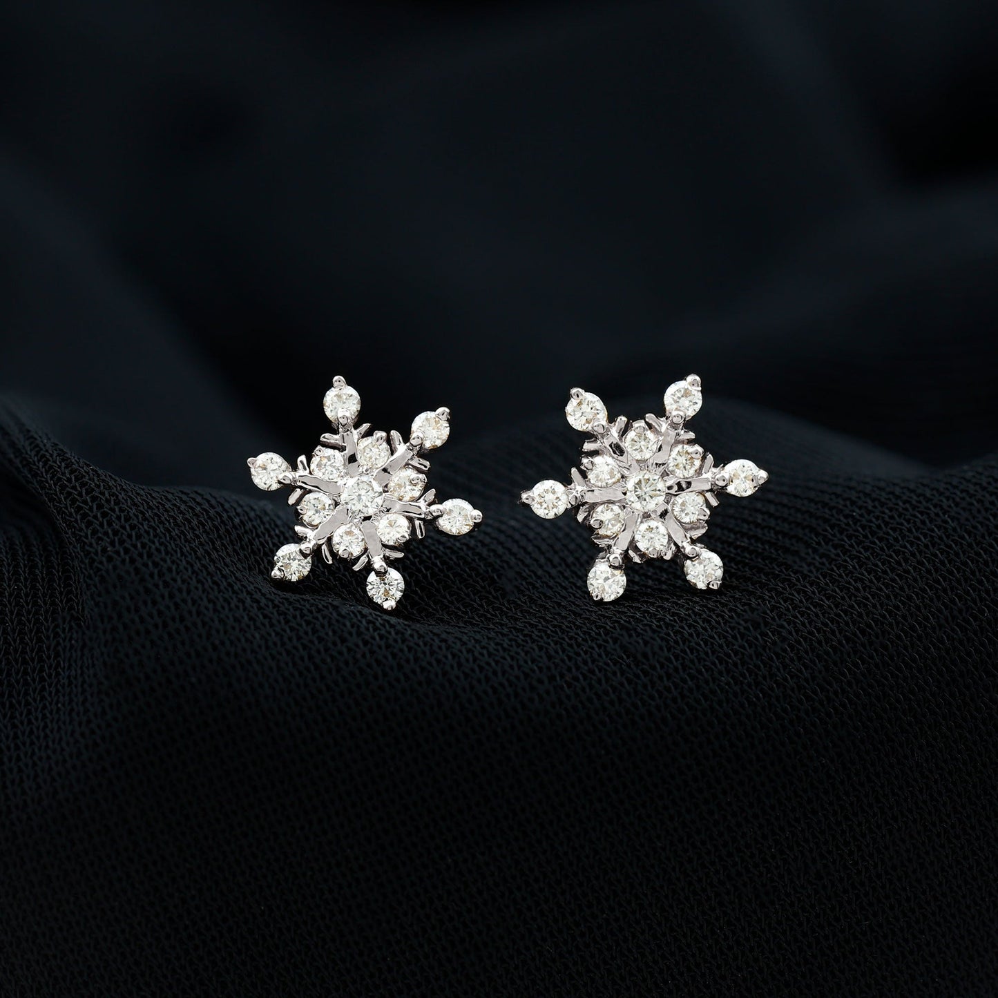 Snowflake Earrings with 0.75 TCW Round Cut Moissanite