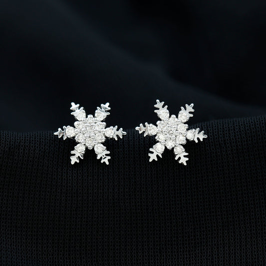 Snowflake Cluster Earrings with 0.60 TCW Round Cut Moissanite