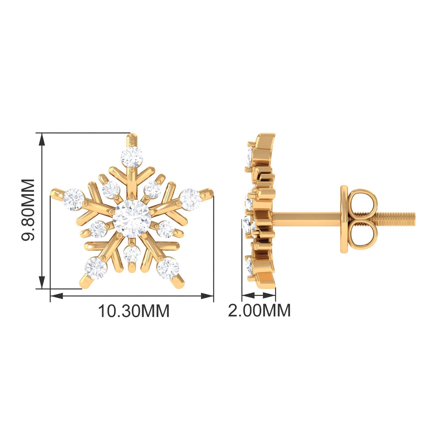 Snowflake Earrings with 0.50 CT Round Cut Moissanite
