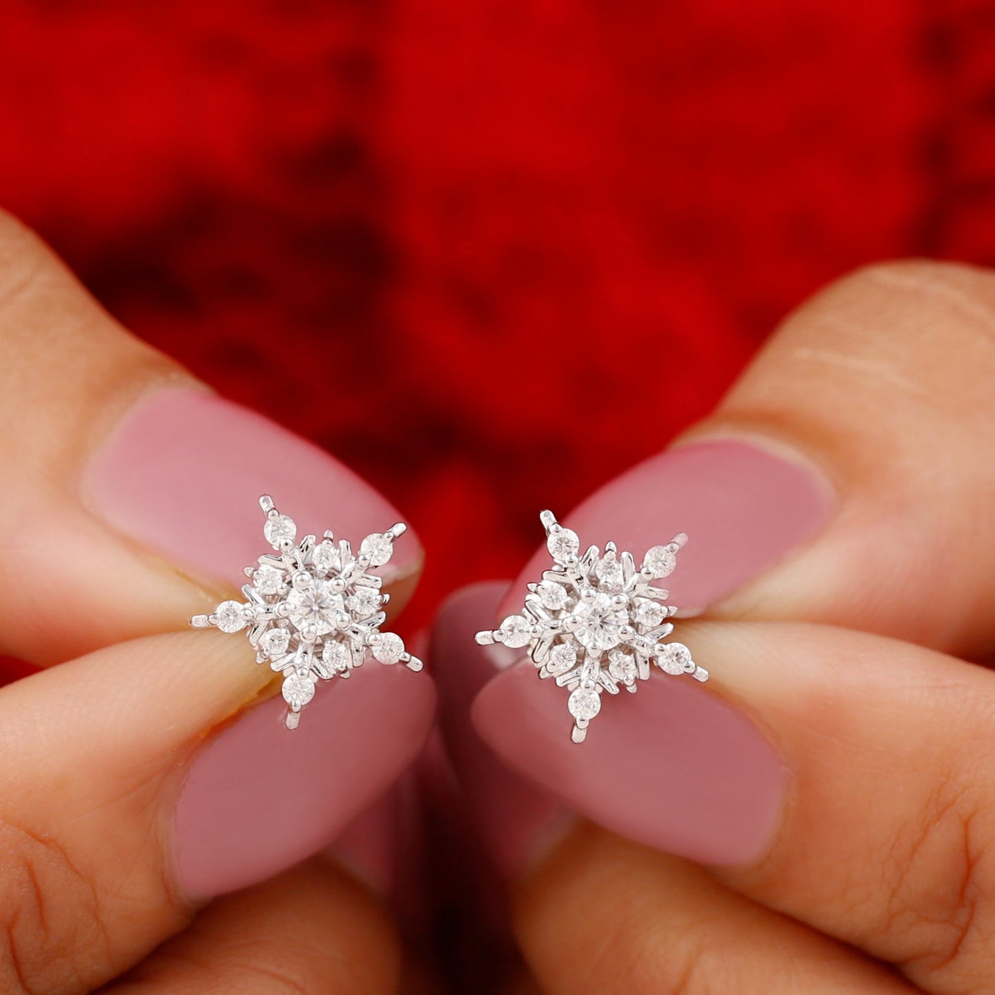 Snowflake Earrings with 0.50 CT Round Cut Moissanite