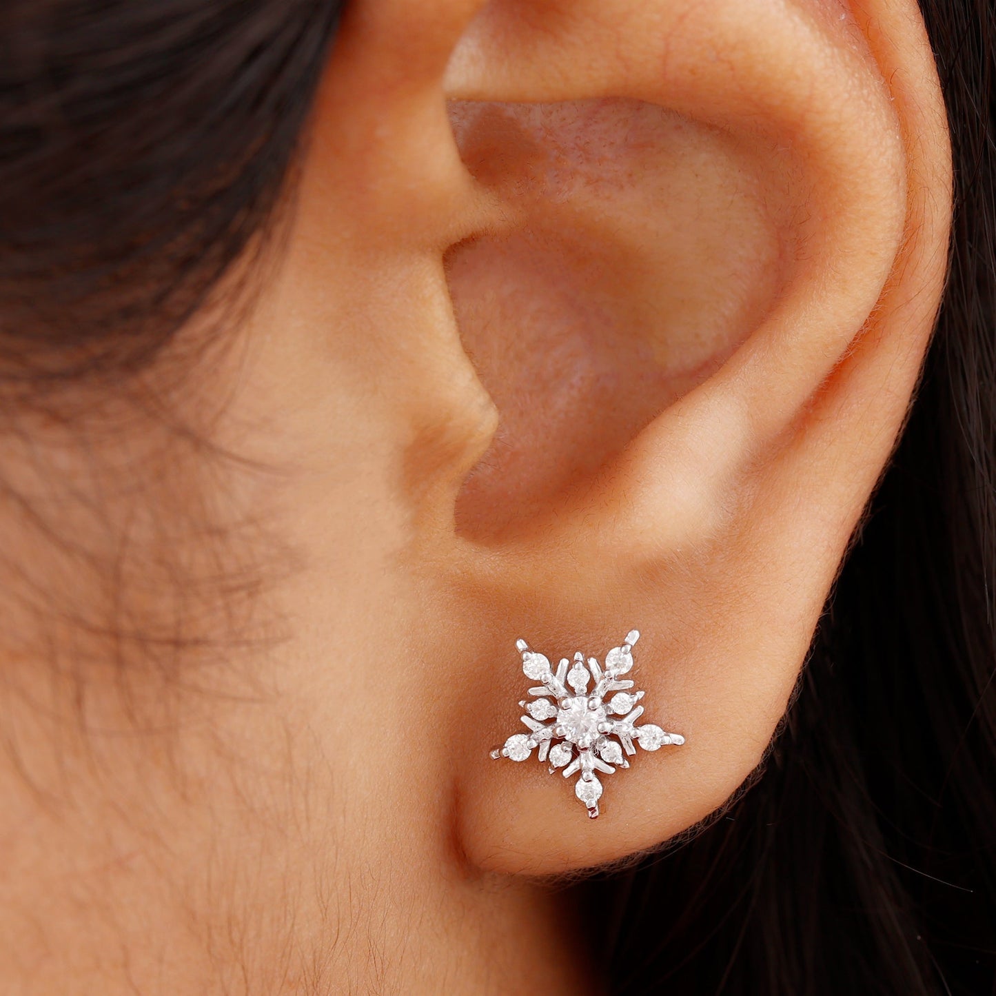 Snowflake Earrings with 0.50 CT Round Cut Moissanite