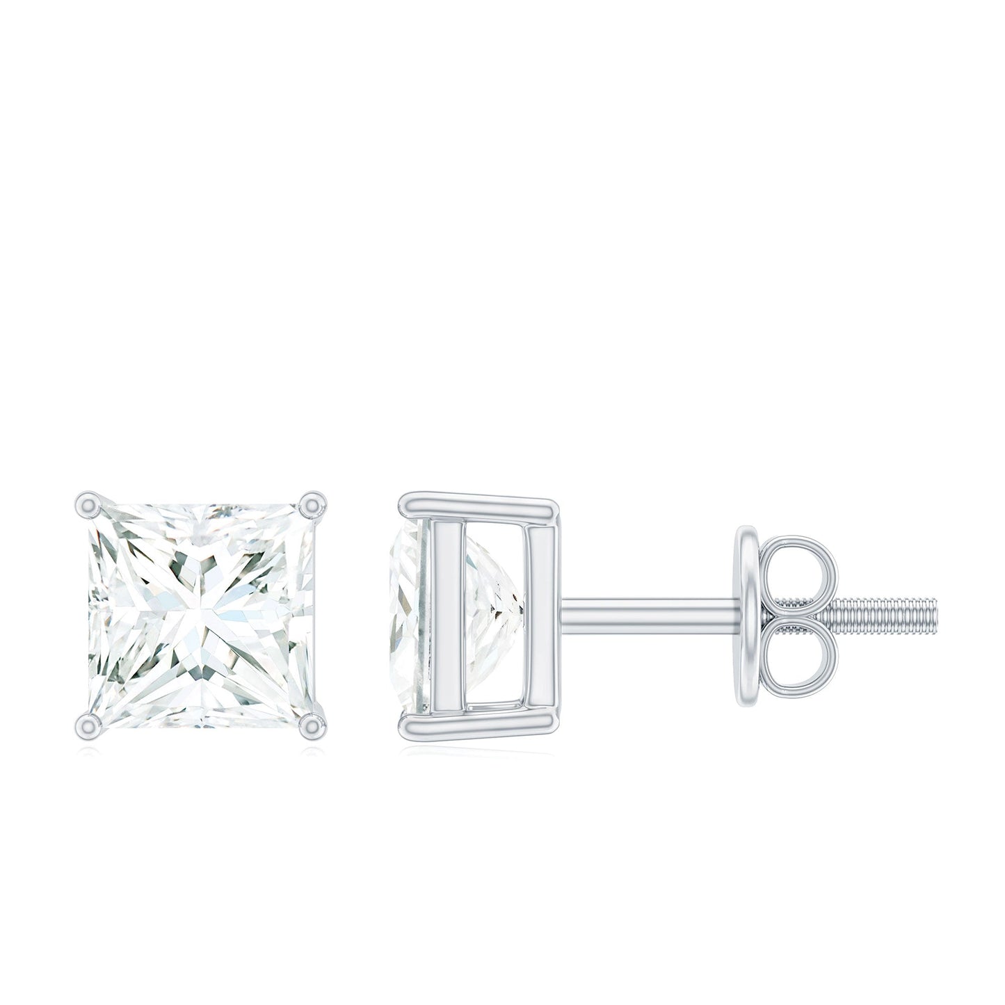 Solitaire Stud Earrings with 0.75 CT Princess Cut Moissanite