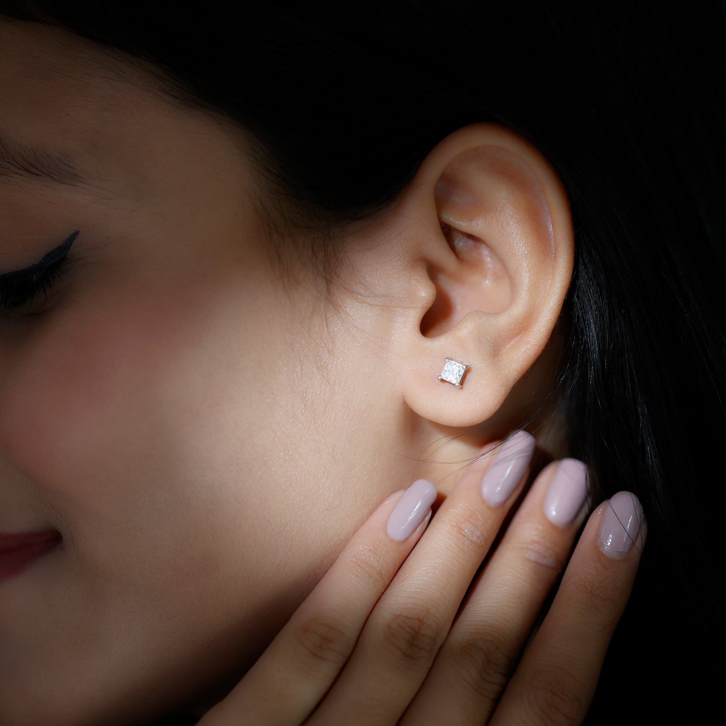 Solitaire Stud Earrings with 0.75 CT Princess Cut Moissanite
