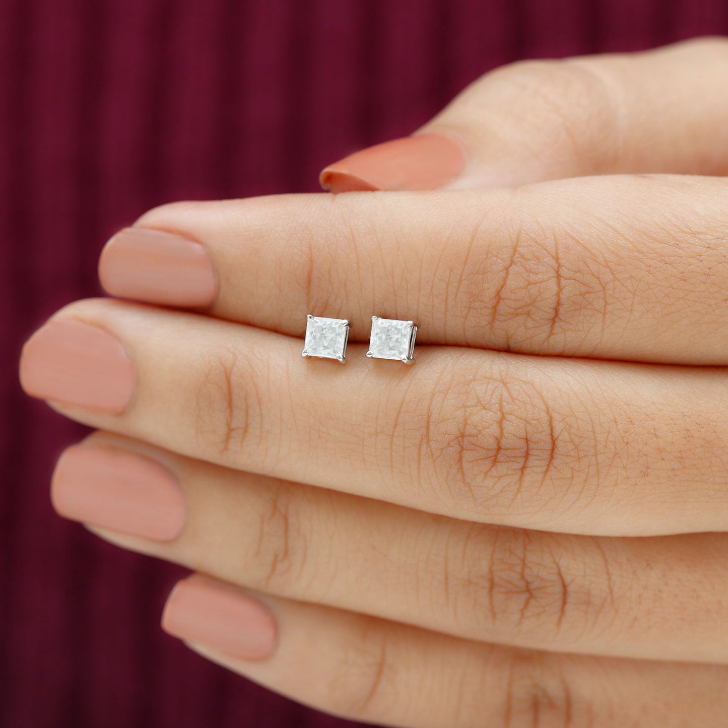 Solitaire Stud Earrings with 0.75 CT Princess Cut Moissanite