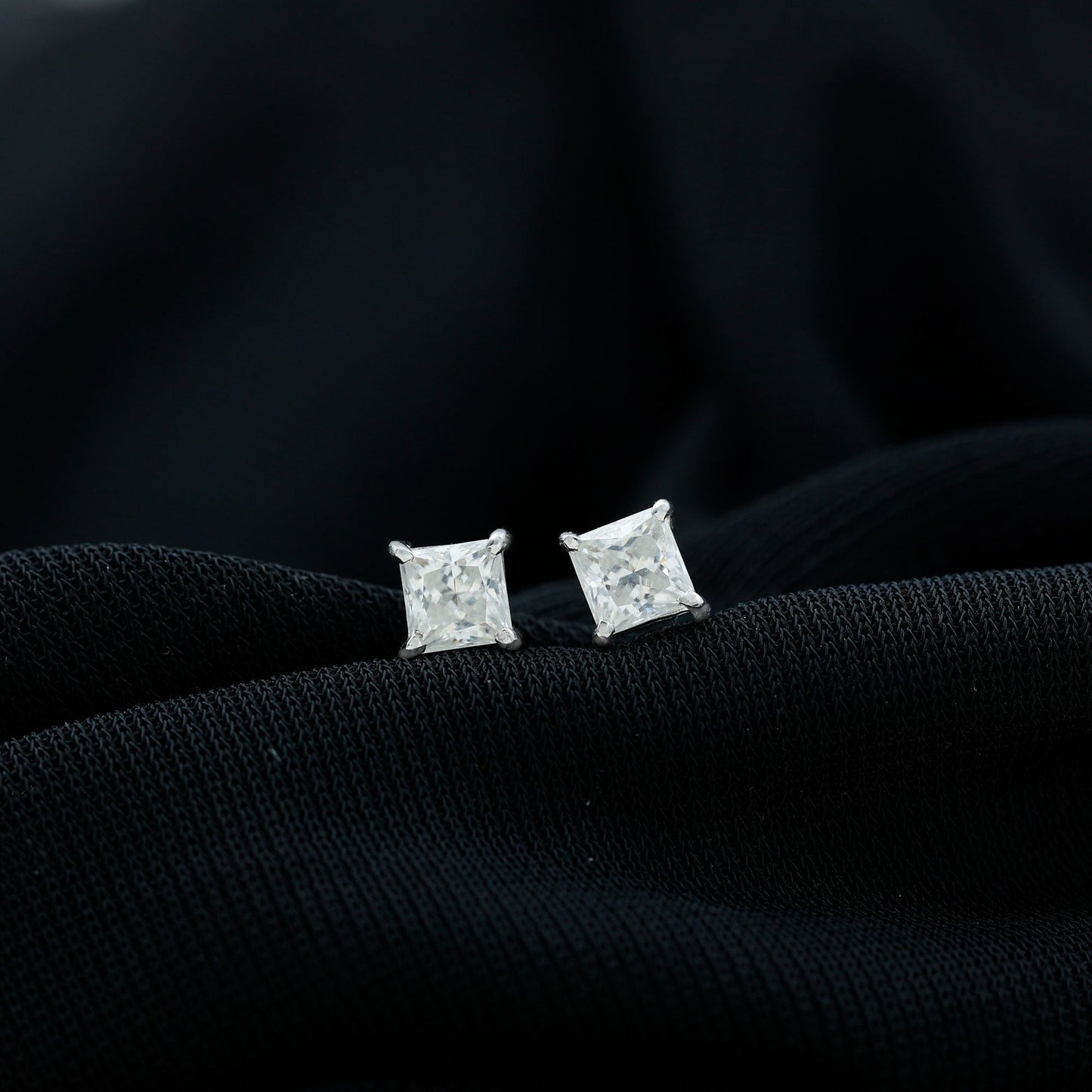 Solitaire Stud Earrings with 0.75 CT Princess Cut Moissanite