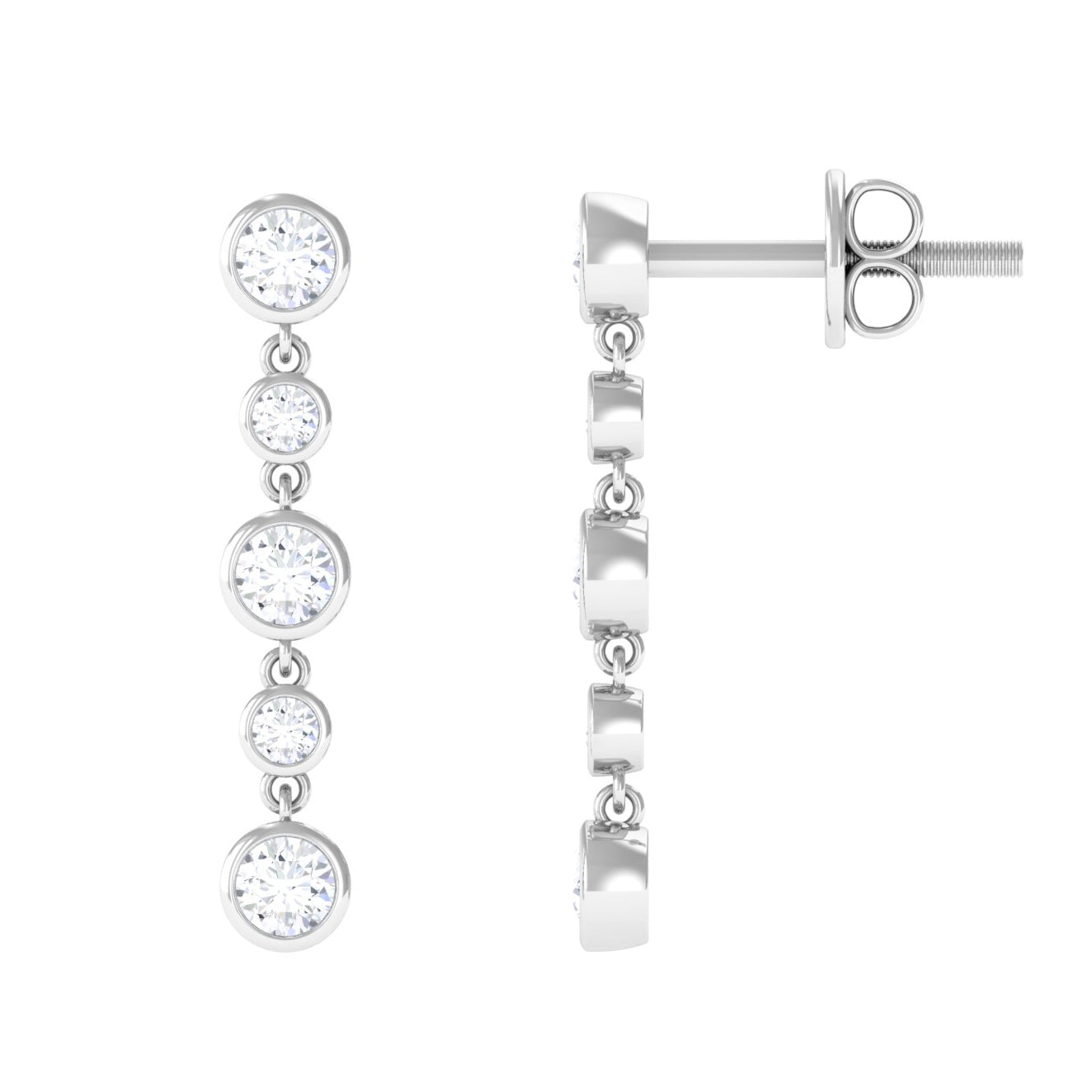 Dangle Bezel Setting Stud Earrings with 0.75 TCW Round Cut Moissanite