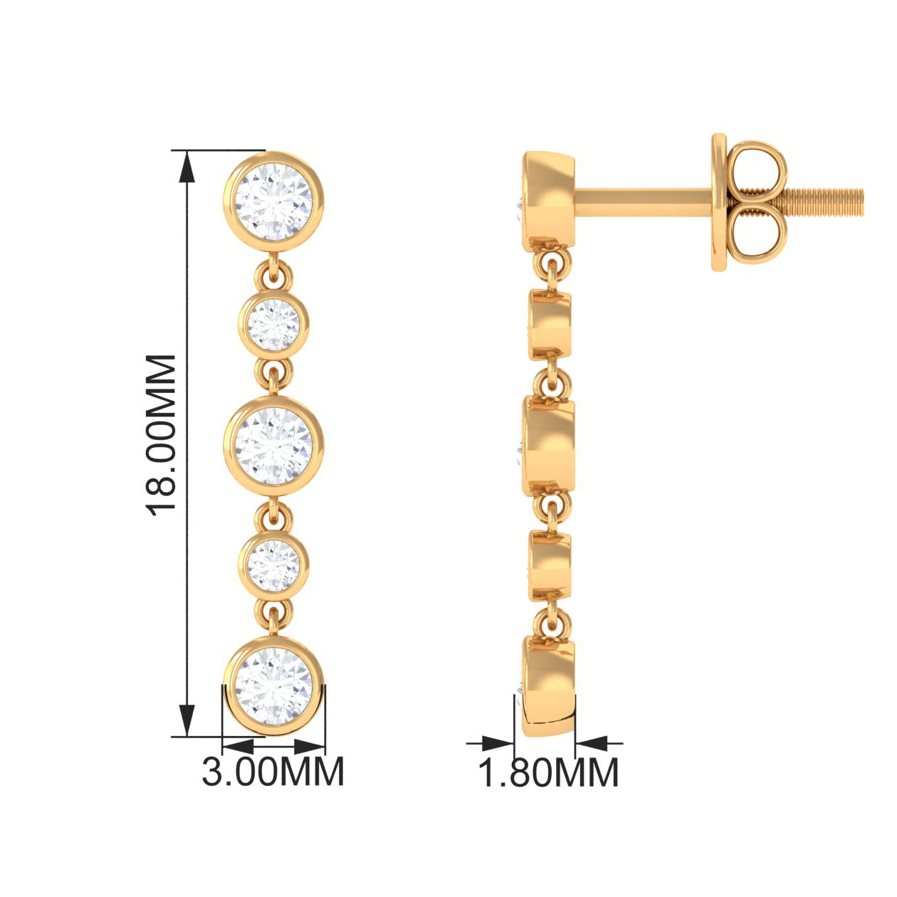 Dangle Bezel Setting Stud Earrings with 0.75 TCW Round Cut Moissanite