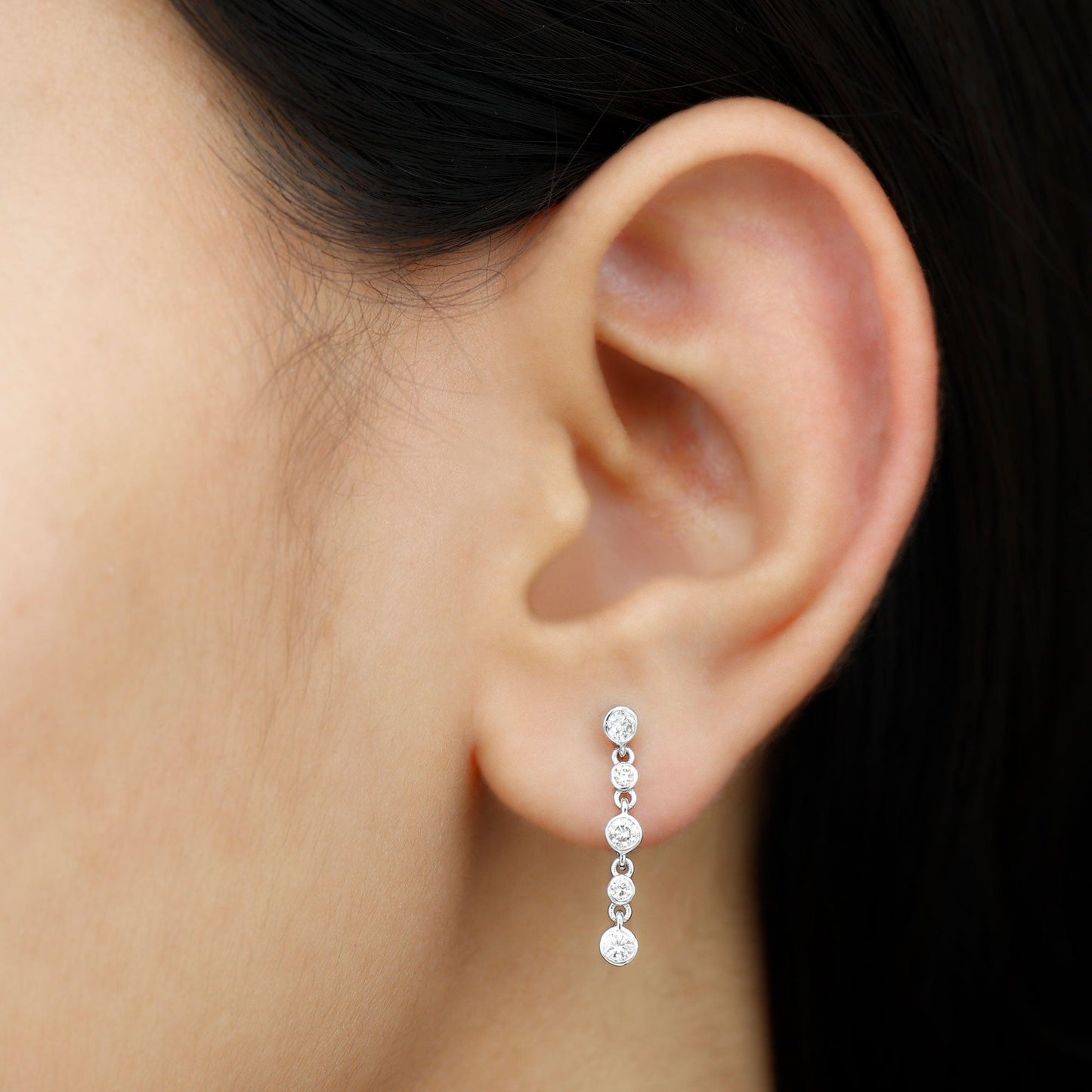 Dangle Bezel Setting Stud Earrings with 0.75 TCW Round Cut Moissanite