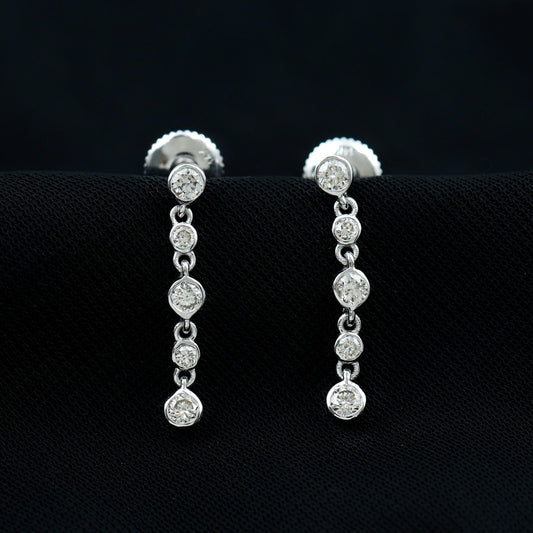 Dangle Bezel Setting Stud Earrings with 0.75 TCW Round Cut Moissanite