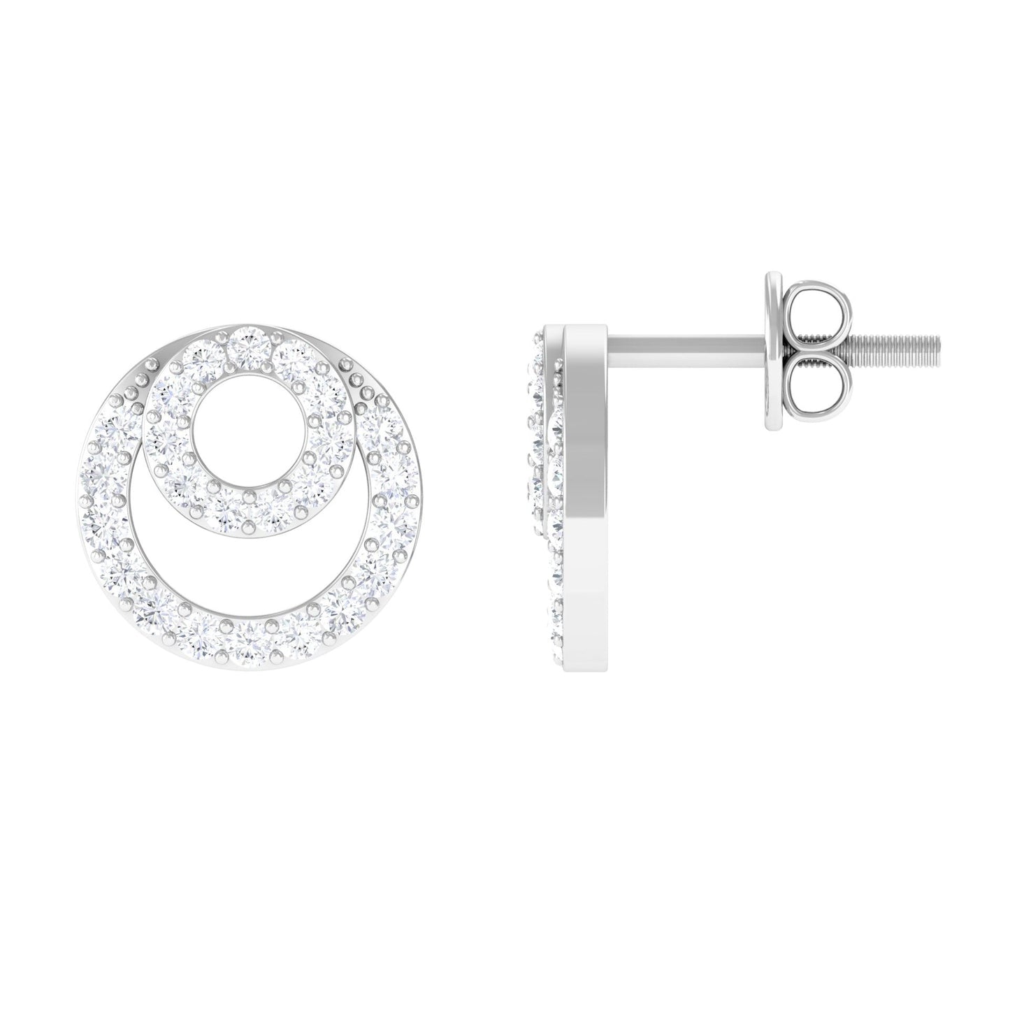 Double Circle Stud Earrings with 0.50 TCW Round Cut Moissanite